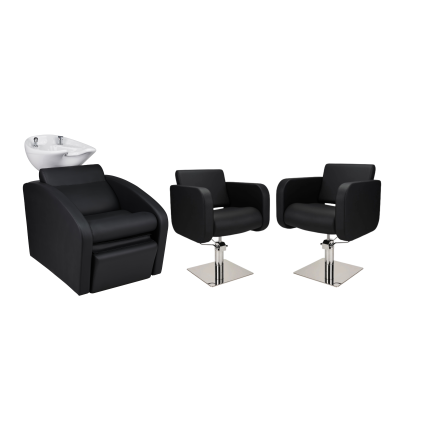 Zestaw Mebli Ayala Comfort + 2 Fotele Globe Czarne Podstawa Kwadrat Misa Biała